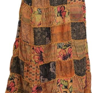 Exotic India Long Printed Dori Skirt from Gujarat with Patch Work - Rayon