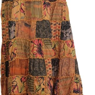 Exotic India Long Printed Dori Skirt from Gujarat with Patch Work - Rayon