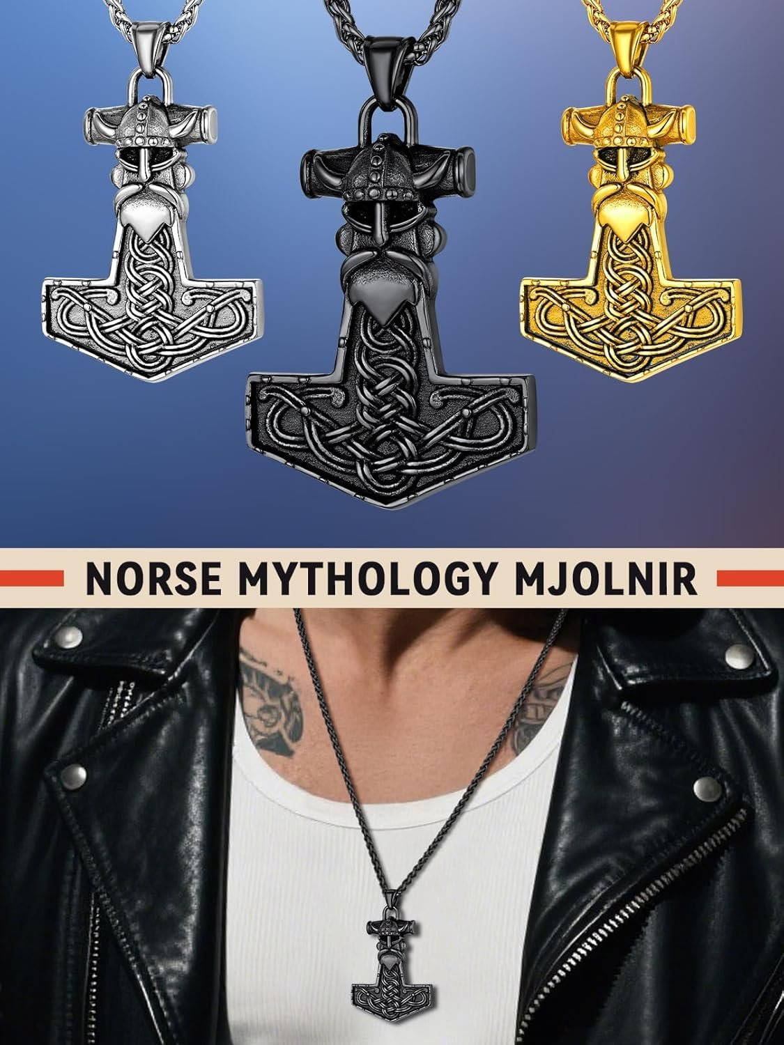 FaithHeart Viking Thors Hammer Talisman Necklace for Men Vintage Norse Mjolnir Amulet Pendant with Sturdy Wheat Chain Stainless Steel Jewelry Gift Box - lunas-mystic-emporium.com FaithHeart Viking Thor's Hammer Talisman Necklace for Men, Vintage Norse Mjolnir Amulet Pendant with Sturdy Wheat Chain, Stainless Steel Jewelry (Gift Box)