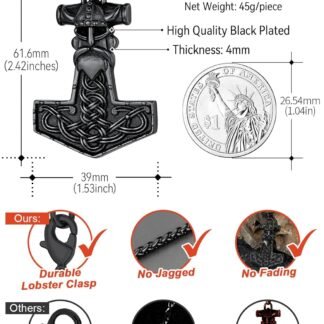 FaithHeart Viking Thors Hammer Talisman Necklace for Men Vintage Norse Mjolnir Amulet Pendant with Sturdy Wheat Chain Stainless Steel Jewelry Gift Box - lunas-mystic-emporium.com FaithHeart Viking Thor's Hammer Talisman Necklace for Men, Vintage Norse Mjolnir Amulet Pendant with Sturdy Wheat Chain, Stainless Steel Jewelry (Gift Box)