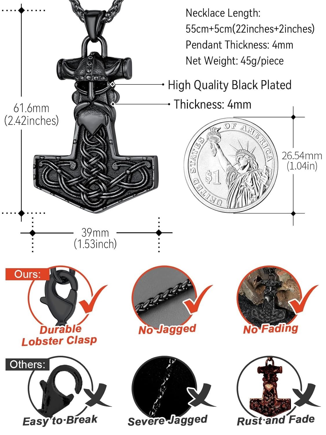 FaithHeart Viking Thors Hammer Talisman Necklace for Men Vintage Norse Mjolnir Amulet Pendant with Sturdy Wheat Chain Stainless Steel Jewelry Gift Box - lunas-mystic-emporium.com FaithHeart Viking Thor's Hammer Talisman Necklace for Men, Vintage Norse Mjolnir Amulet Pendant with Sturdy Wheat Chain, Stainless Steel Jewelry (Gift Box)