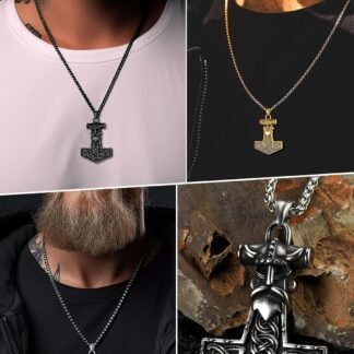 FaithHeart Viking Thors Hammer Talisman Necklace for Men Vintage Norse Mjolnir Amulet Pendant with Sturdy Wheat Chain Stainless Steel Jewelry Gift Box - lunas-mystic-emporium.com FaithHeart Viking Thor's Hammer Talisman Necklace for Men, Vintage Norse Mjolnir Amulet Pendant with Sturdy Wheat Chain, Stainless Steel Jewelry (Gift Box)