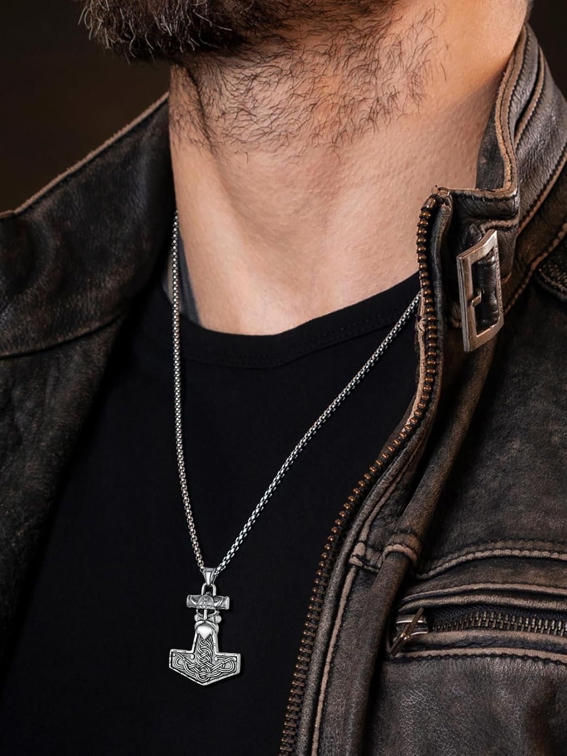 FaithHeart Viking Thors Hammer Talisman Necklace for Men Vintage Norse Mjolnir Amulet Pendant with Sturdy Wheat Chain Stainless Steel Jewelry Gift Box - lunas-mystic-emporium.com FaithHeart Viking Thor's Hammer Talisman Necklace for Men, Vintage Norse Mjolnir Amulet Pendant with Sturdy Wheat Chain, Stainless Steel Jewelry (Gift Box)