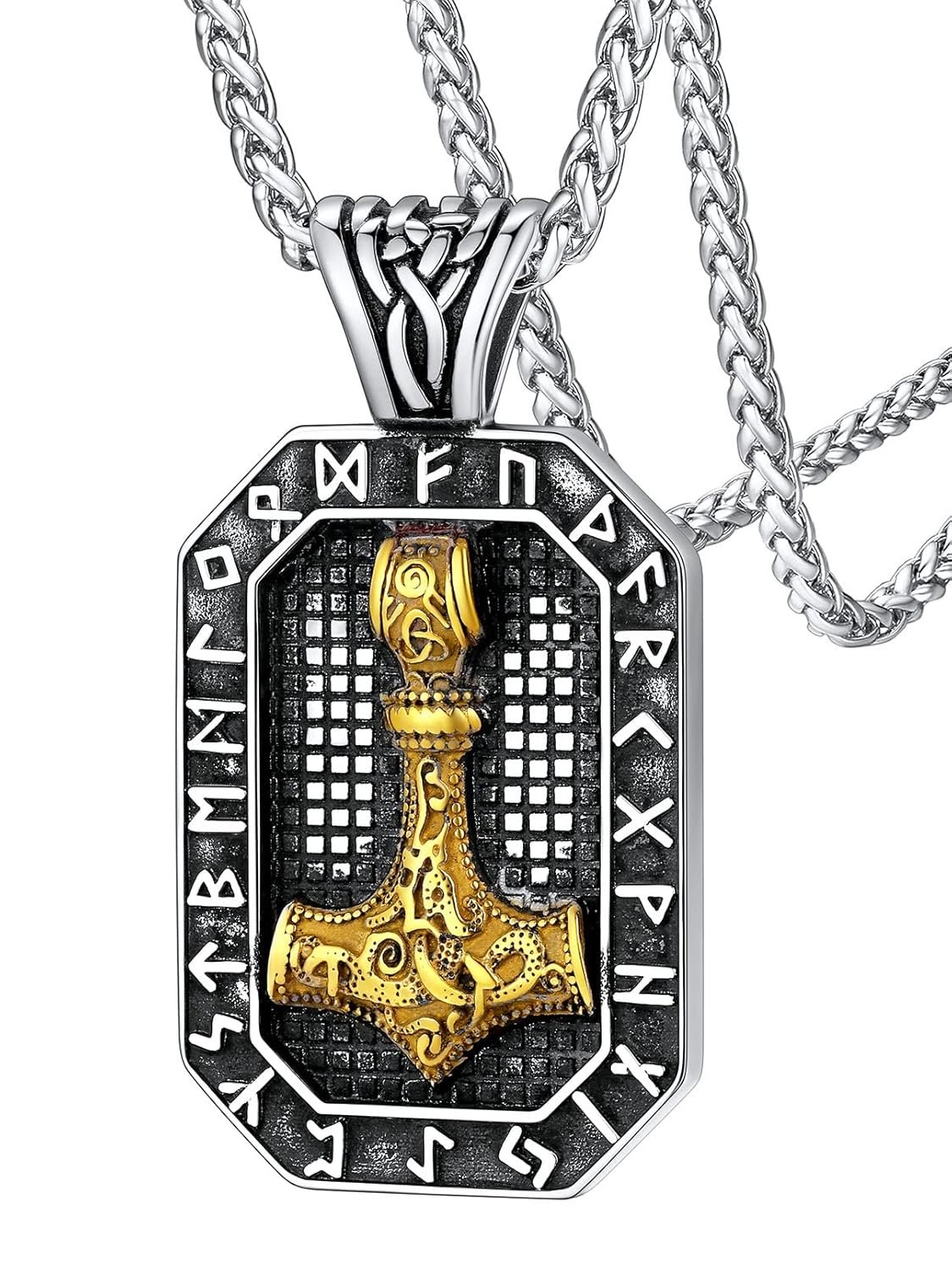 FaithHeart Viking Thors Hammer Talisman Necklace for Men Vintage Norse Mjolnir Amulet Pendant with Sturdy Wheat Chain Stainless Steel Jewelry Gift Box - lunas-mystic-emporium.com FaithHeart Viking Thor's Hammer Talisman Necklace for Men, Vintage Norse Mjolnir Amulet Pendant with Sturdy Wheat Chain, Stainless Steel Jewelry (Gift Box)