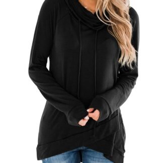 Fallorchid Womens Cowl Neck Tunic Tops Long Sleeve Pullovers Casual Drawstring Sweatshirts