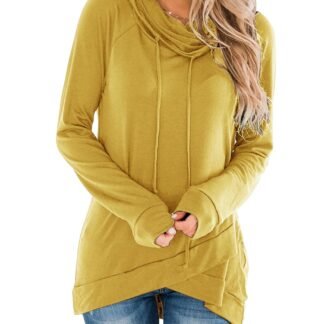 Fallorchid Womens Cowl Neck Tunic Tops Long Sleeve Pullovers Casual Drawstring Sweatshirts