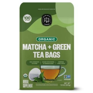 FGO Organic Japanese Matcha + Green Tea, 100 Count, Eco-Conscious Tea Bags, Resealable Bag, Packaging May Vary (Pack of 1)