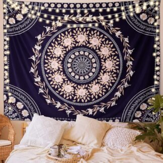 FLY SPRAY Mandala Tapestry Aesthetic,Boho Tapestry Wall Hanging,Pink Floral Medallion Tapestries,Bohemian Wall Art Hippie Decor for Bedroom Living Room Dorm