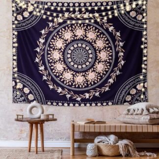 FLY SPRAY Mandala Tapestry Aesthetic,Boho Tapestry Wall Hanging,Pink Floral Medallion Tapestries,Bohemian Wall Art Hippie Decor for Bedroom Living Room Dorm