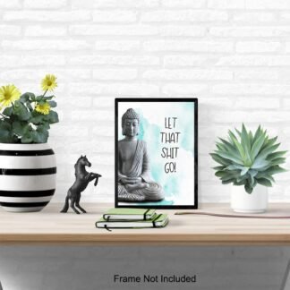Funny Zen Buddhism Meditation Wall Art - New Age Tranquility Buddha Statue - Bathroom, Bath, Restroom, Yoga Room, Office, Spa Wall Decor - Humorous Gift for Women, Entrepreneur...