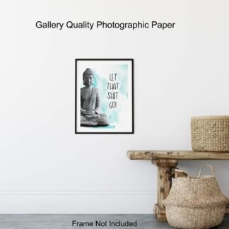 Funny Zen Buddhism Meditation Wall Art - New Age Tranquility Buddha Statue - Bathroom, Bath, Restroom, Yoga Room, Office, Spa Wall Decor - Humorous Gift for Women, Entrepreneur...