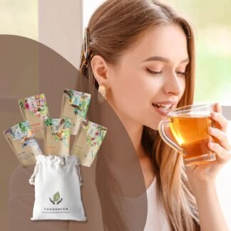 Gardenika Organic Loose Leaf Tea Sampler - Herbal Caffeine-Free Set - Ayurvedic Blend, KSA Kosher, No Natural or Artificial Flavors (5 Pack)