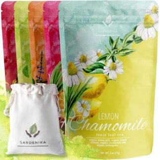 Gardenika Organic Loose Leaf Tea Sampler - Herbal Caffeine-Free Set - Ayurvedic Blend, KSA Kosher, No Natural or Artificial Flavors (5 Pack)