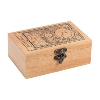 GLOBLELAND The Moon Beech Wooden Tarot Storage Box for Tarot Cards Engraving Jewelry Box Tarot Card Box for Crystal Holder Storing Holy Witchcraft Tools 5.12x3.23x1.46in