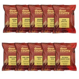 Gourmet Flavored Coffee Sampler Pack - 10 Bags of Unique Flavored Coffees – 100% Specialty Grade 1 Arabica -1.5 oz Full-Pot Bags - Roasted by Door County Coffee