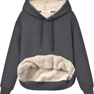 Haellun Womens Casual Winter Warm Fleece Sherpa Lined Pullover Hooded Sweatshirt