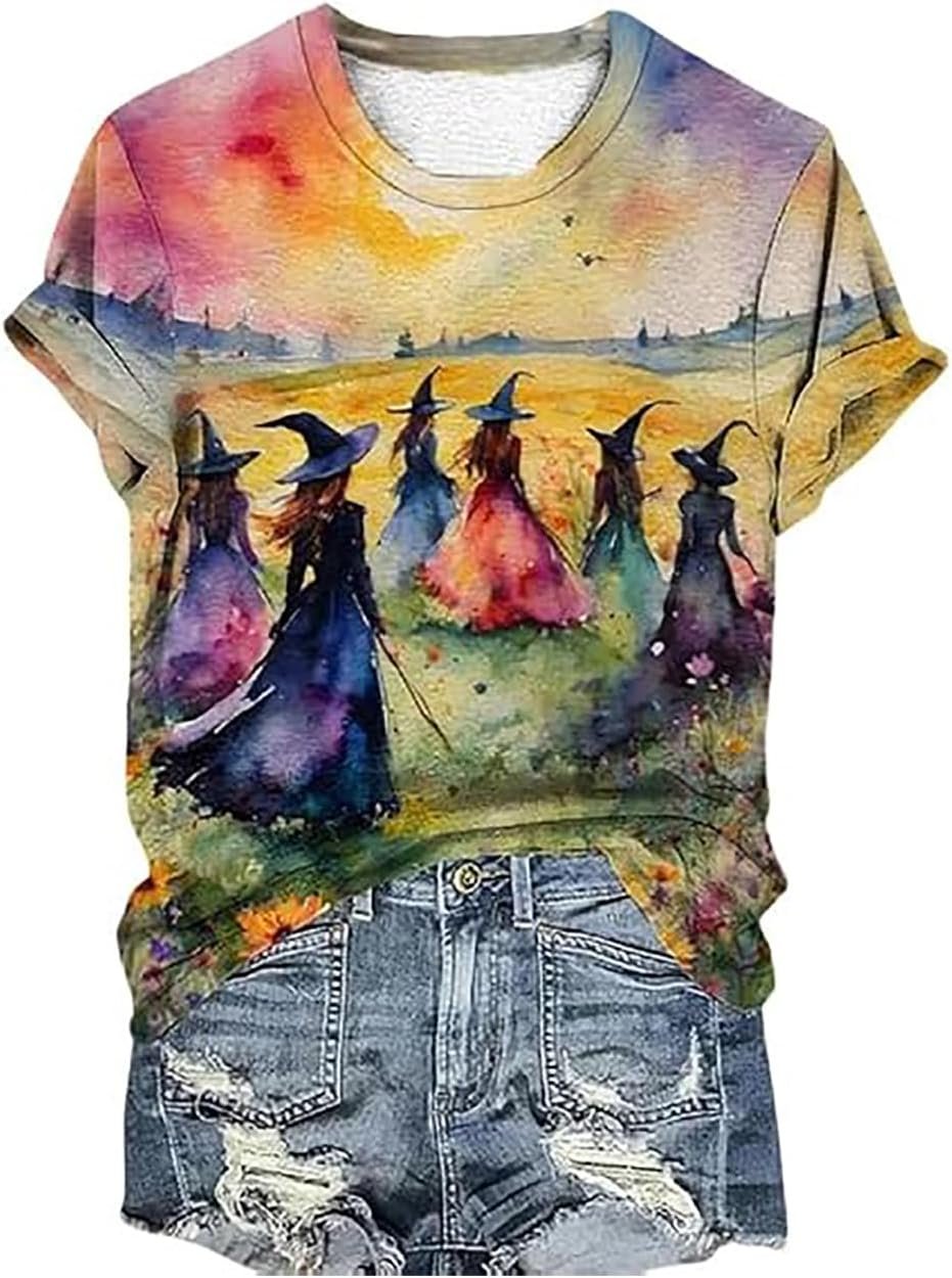 Halloween Witch Party Shirt Women Midsummer Witches Gather Tshirt Vintage Graphic Tee Short Sleeve Casual Fall Tops - lunas-mystic-emporium.com Halloween Witch Party Shirt Women Midsummer Witches Gather Tshirt Vintage Graphic Tee Short Sleeve Casual Fall Tops