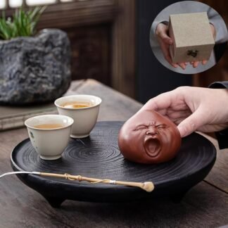 Handmade Purple Clay Tea Pet with Gift Box,Funny Yawning Bald Monk Chinese Tea Pet Sculpture for Tea Ceremony & Meditation Accessories,Kung Fu Tea Art