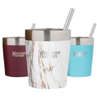 Healthy Human Stainless Steel Tumbler with Straw | Splash Proof Insulated Travel Cruiser Cup | Eco-Friendly Coffee Tumblers with Straws Cleaner & Splash Proof Lid (12oz, Stone...