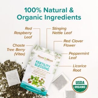 Heaven Blends Fertility Blessing Tea for Women – Red Raspberry Leaf, Peppermint, Chaste Tree Berry (Vitex), Red Clover, Nettle & Licorice – USDA Organic, Caffeine-Free,...