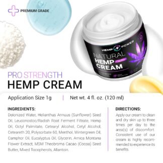Hemp Power Joint Muscle Relief Cream, with Hemp, Menthol, MSM Arnica, Support Your Back, Muscles, Joints, Neck, Shoulder, Knee, Nerves - 2 Fl Oz.