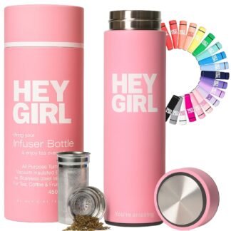 Hey Girl Tea Infuser Bottle 450ml - Insulated Stainless Steel Water Bottle - Tea Tumbler with Tea Diffuser - Portable Travel Mug for Loose Leaf Tea & Infused Water - Tea Lovers...