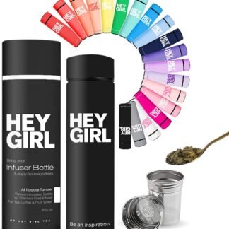 Hey Girl Tea Infuser Bottle 450ml - Insulated Stainless Steel Water Bottle - Tea Tumbler with Tea Diffuser - Portable Travel Mug for Loose Leaf Tea & Infused Water - Tea Lovers...
