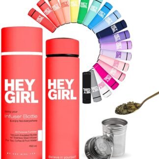 Hey Girl Tea Infuser Bottle 450ml - Insulated Stainless Steel Water Bottle - Tea Tumbler with Tea Diffuser - Portable Travel Mug for Loose Leaf Tea & Infused Water - Tea Lovers...