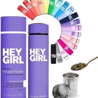 Hey Girl Tea Infuser Bottle 450ml - Insulated Stainless Steel Water Bottle - Tea Tumbler with Tea Diffuser - Portable Travel Mug for Loose Leaf Tea & Infused Water - Tea Lovers...
