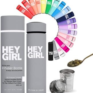 Hey Girl Tea Infuser Bottle 450ml - Insulated Stainless Steel Water Bottle - Tea Tumbler with Tea Diffuser - Portable Travel Mug for Loose Leaf Tea & Infused Water - Tea Lovers...