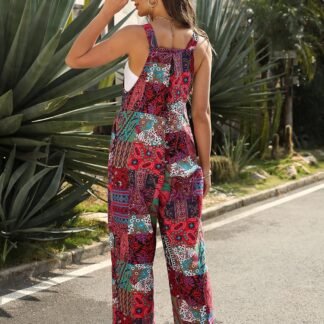 Himosyber Womens Patchwork Dual Pocket Jumpsuit Loose Floral Print Bohemian Wide Leg Bib Overall - lunas-mystic-emporium.com Himosyber Women's Patchwork Dual Pocket Jumpsuit Loose Floral Print Bohemian Wide Leg Bib Overall