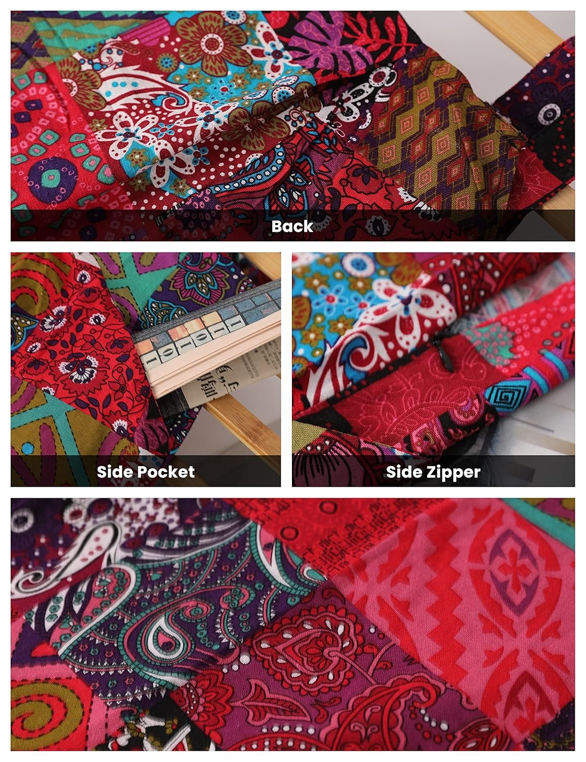 Himosyber Womens Patchwork Dual Pocket Jumpsuit Loose Floral Print Bohemian Wide Leg Bib Overall - lunas-mystic-emporium.com Himosyber Women's Patchwork Dual Pocket Jumpsuit Loose Floral Print Bohemian Wide Leg Bib Overall