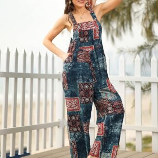 Himosyber Womens Patchwork Dual Pocket Jumpsuit Loose Floral Print Bohemian Wide Leg Bib Overall - lunas-mystic-emporium.com Himosyber Women's Patchwork Dual Pocket Jumpsuit Loose Floral Print Bohemian Wide Leg Bib Overall