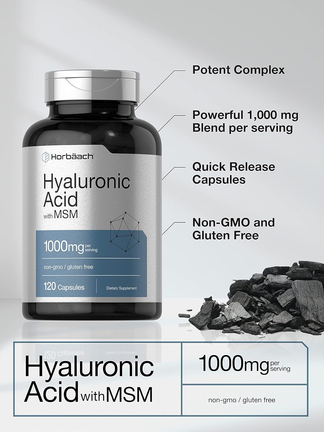 Horbäach Hyaluronic Acid with MSM | 1000 mg | 120 Capsules | Non-GMO and Gluten Free Supplement | Bioavailable Formula - lunas-mystic-emporium.com Horbäach Hyaluronic Acid with MSM | 1000 mg | 120 Capsules | Non-GMO and Gluten Free Supplement | Bioavailable Formula