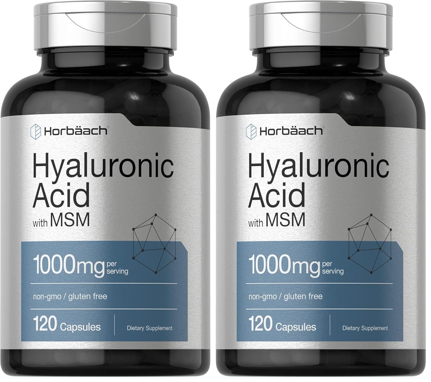 Horbäach Hyaluronic Acid with MSM | 1000 mg | 120 Capsules | Non-GMO and Gluten Free Supplement | Bioavailable Formula - lunas-mystic-emporium.com Horbäach Hyaluronic Acid with MSM | 1000 mg | 120 Capsules | Non-GMO and Gluten Free Supplement | Bioavailable Formula