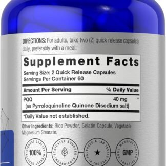Horbäach PQQ Supplement 40 mg | 120 Capsules | Maximum Strength | Non-GMO and Gluten Free Supplement | Pyrroloquinoline Quinone Disodium Salt