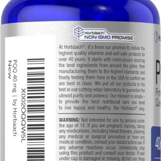 Horbäach PQQ Supplement 40 mg | 120 Capsules | Maximum Strength | Non-GMO and Gluten Free Supplement | Pyrroloquinoline Quinone Disodium Salt