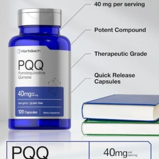 Horbäach PQQ Supplement 40 mg | 120 Capsules | Maximum Strength | Non-GMO and Gluten Free Supplement | Pyrroloquinoline Quinone Disodium Salt