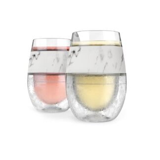 Host Wine Freeze Cup Set of 2 - Plastic Double Wall Insulated Wine Cooling Freezable Drink Glasses with Freezing Gel, Wine Glass Gift for Red and White Wine, 8.5 oz Marble
