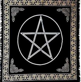 Indian Consigners Altar Cloth Triple Moon Pentagram Witchcraft Alter Tarot Spread Top Cloth Wiccan Square Spiritual 24 by 24 Sacred Cloth (Triple Moon Pentagram Gold Silver)