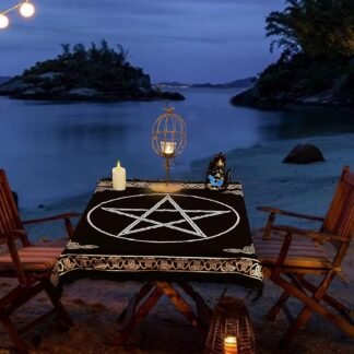 Indian Consigners Altar Cloth Triple Moon Pentagram Witchcraft Alter Tarot Spread Top Cloth Wiccan Square Spiritual 24 by 24 Sacred Cloth (Triple Moon Pentagram Gold Silver)