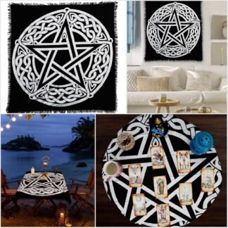 Indian Consigners Altar Cloth Triple Moon Pentagram Witchcraft Alter Tarot Spread Top Cloth Wiccan Square Spiritual 24 by 24 Sacred Cloth (Triple Moon Pentagram Gold Silver)
