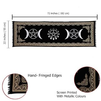 Indian Consigners Altar Cloth Witchcraft Moon Phases Triple Moon Long Side Tablecloth for Spiritual Use