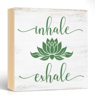 Inhale Exhale Wooden Box Sign, Inspirational Gifts for Women Friend Coworker, Funny Lotus Wood Box Sign Decor for Home Office Farmhouse Bedroom Yoga Spa Room, Meditation Gifts...