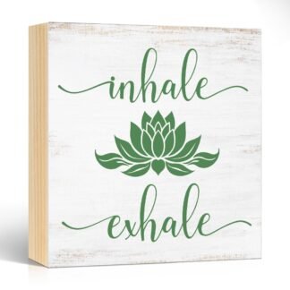 Inhale Exhale Wooden Box Sign, Inspirational Gifts for Women Friend Coworker, Funny Lotus Wood Box Sign Decor for Home Office Farmhouse Bedroom Yoga Spa Room, Meditation Gifts...