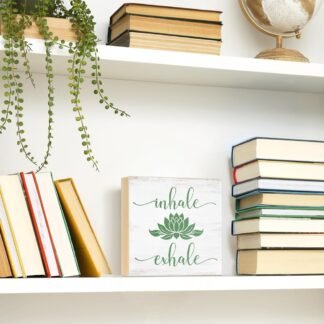 Inhale Exhale Wooden Box Sign, Inspirational Gifts for Women Friend Coworker, Funny Lotus Wood Box Sign Decor for Home Office Farmhouse Bedroom Yoga Spa Room, Meditation Gifts...