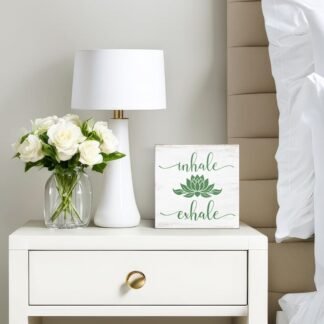 Inhale Exhale Wooden Box Sign, Inspirational Gifts for Women Friend Coworker, Funny Lotus Wood Box Sign Decor for Home Office Farmhouse Bedroom Yoga Spa Room, Meditation Gifts...