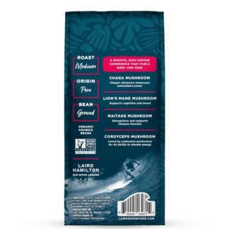 Laird Superfood Peruvian Medium Roast Coffee with Functional Mushrooms, Certified Organic Peruvian Ground Coffee Beans, Gluten-Free, Dairy-Free, Non-GMO, Paleo, Keto Friendly,...