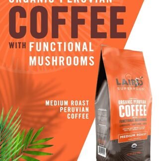 Laird Superfood Peruvian Medium Roast Coffee with Functional Mushrooms, Certified Organic Peruvian Ground Coffee Beans, Gluten-Free, Dairy-Free, Non-GMO, Paleo, Keto Friendly,...