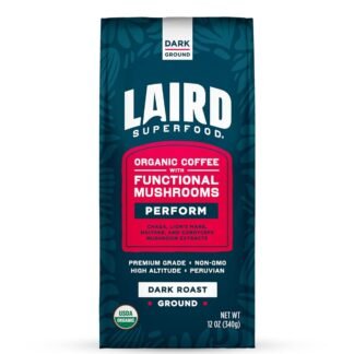 Laird Superfood Peruvian Medium Roast Coffee with Functional Mushrooms, Certified Organic Peruvian Ground Coffee Beans, Gluten-Free, Dairy-Free, Non-GMO, Paleo, Keto Friendly,...